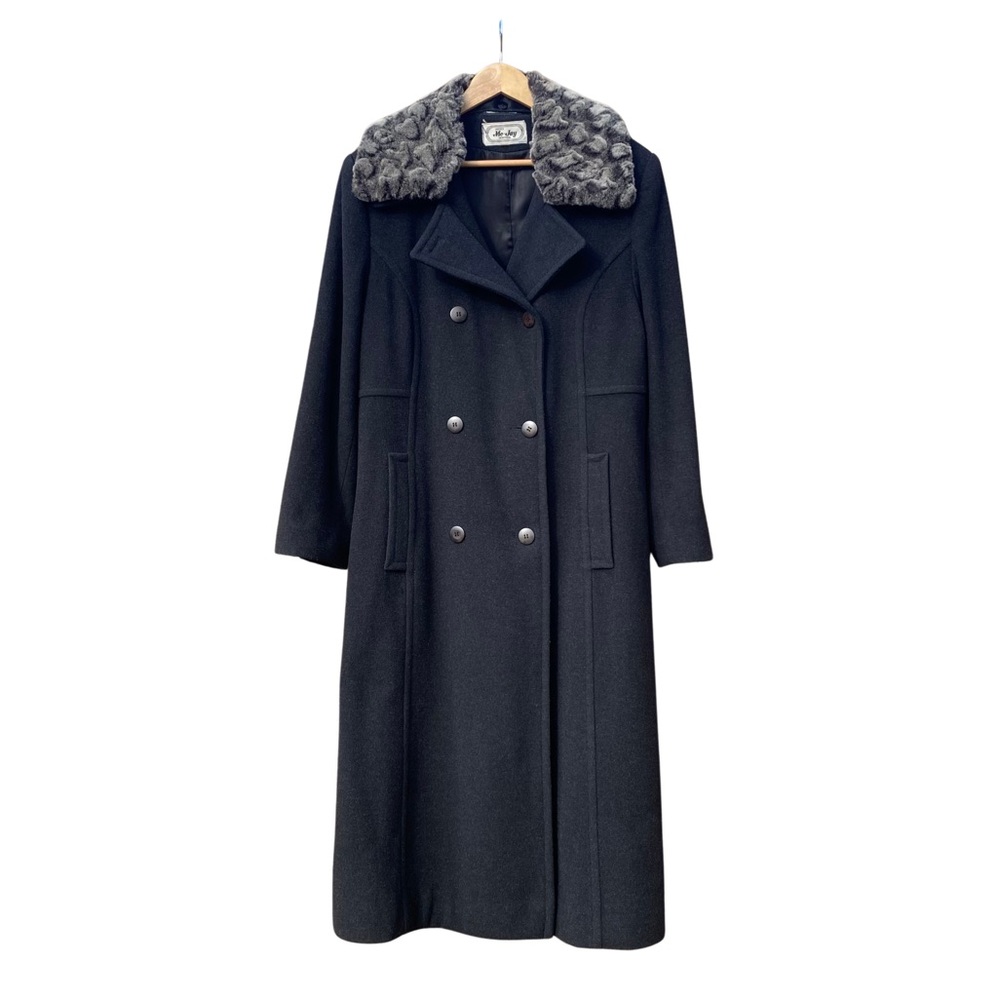 Vintage Merino Wool & Real Fur Removable Collar Double-Breasted Coat | Me-Jay